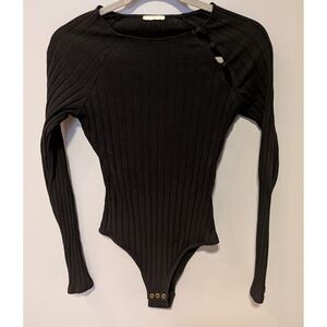 Ysé Paris Black Ribbed Long Sleeve Bodysuit